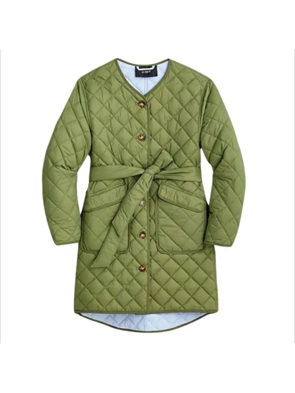 J. Crew Olive Quilted Belted Puffer Coat